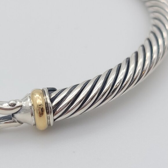 David Yurman Sterling Silver & 18k Gold 5mm Classic Cable Buckle Bracelet 6.5 in - Picture 6 of 9